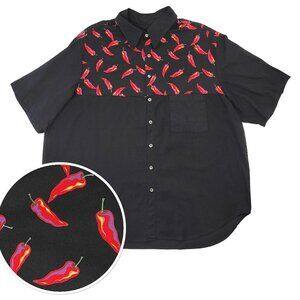 New Vintage Western Red Chilies Shirt Button Up Short Sleeve Rockabilly Bowl 5XL